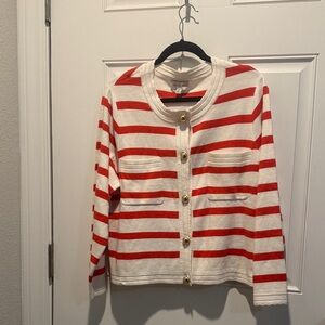 Free Assembly Striped Red and White Button Front Cardigan